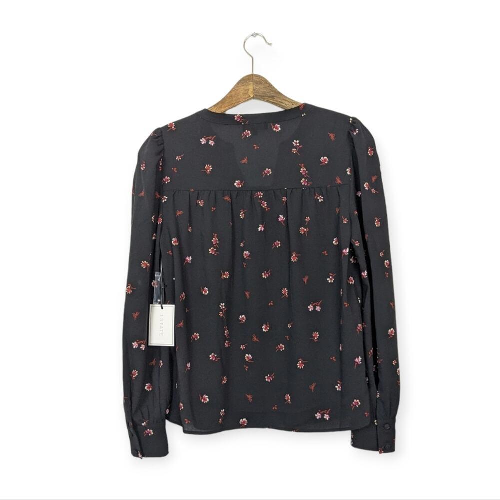 1 State Floral Blouse S Black Ditsy Print Long Sleeve Feminine NWT - Picture 2 of 11